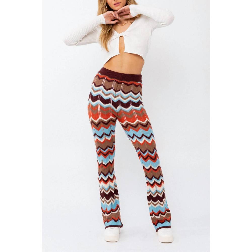 NEW LE LIS chevron pants in light blue, camel, orange, brown, white